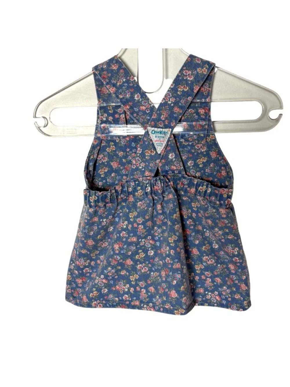 Vintage OshKosh Bgosh Floral Denim Girls Overall Dress 18M Blue Pink Altered